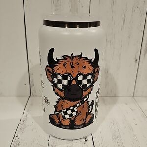 Cute Highland Cow Insulated Tumbler with Checkered Design